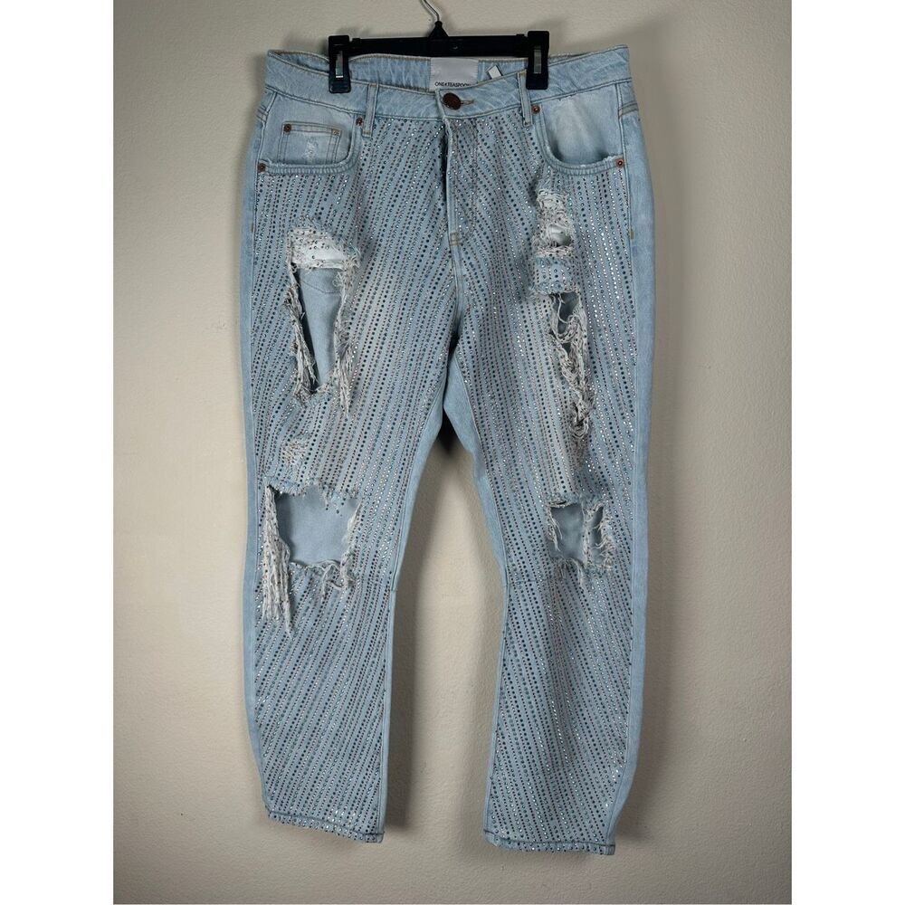 One Teaspoon Rhinestone Distressed Wide Leg Jeans sz 28